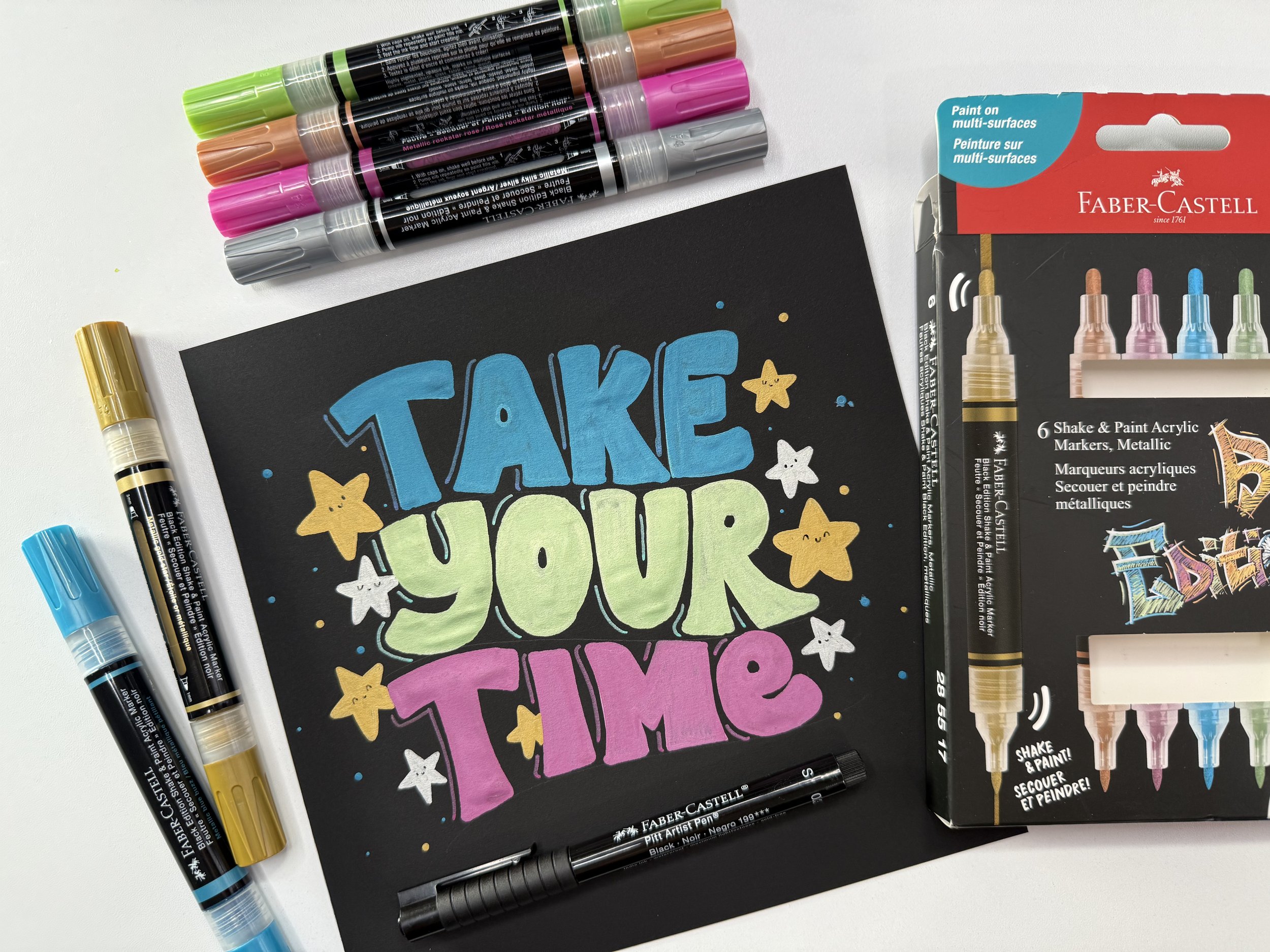 Take Your Time: Fun Hand-lettering with Faber-Castell Black Edition Shake & Paint Markers!