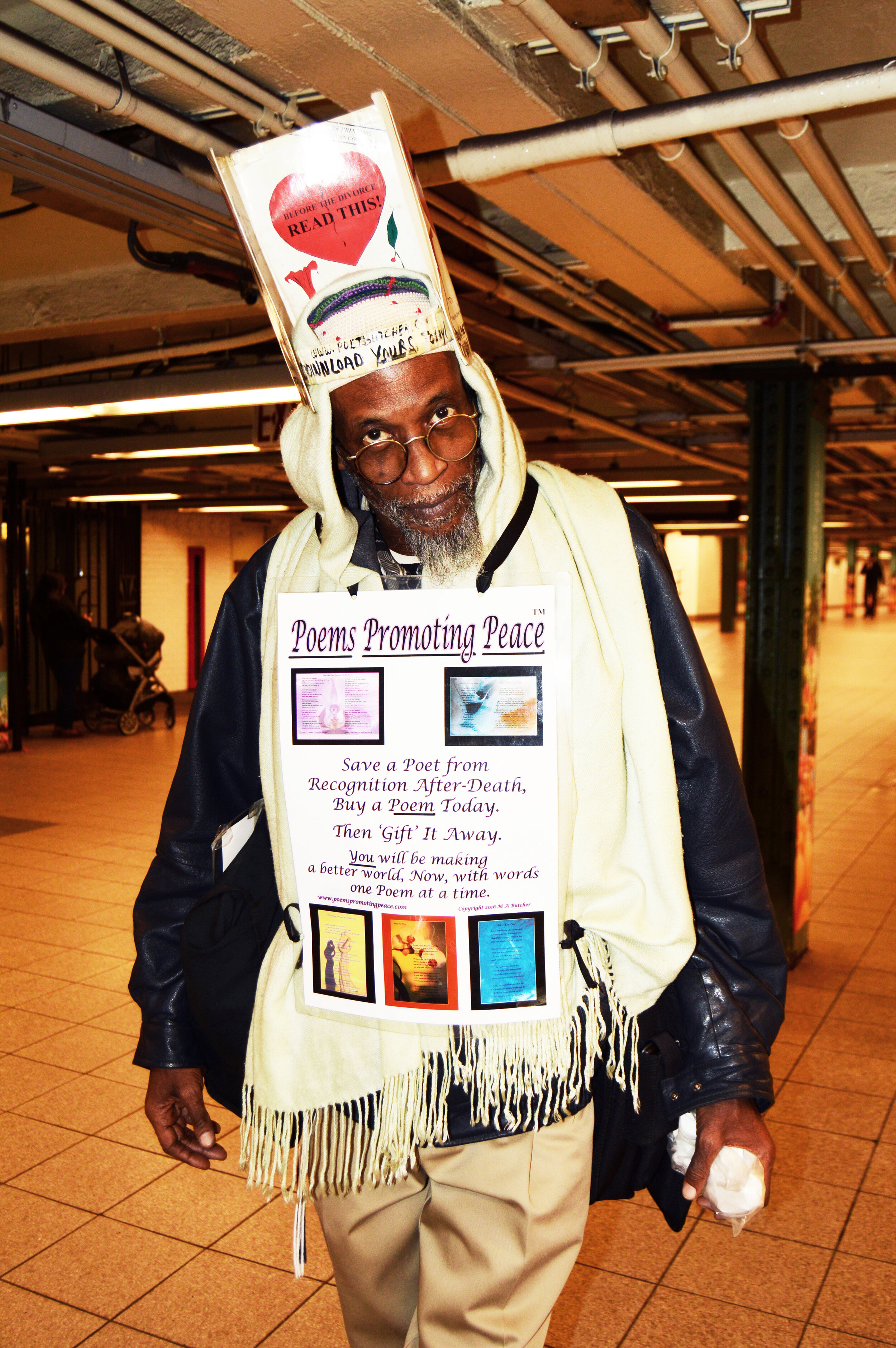  Poet selling poems in the subway. 