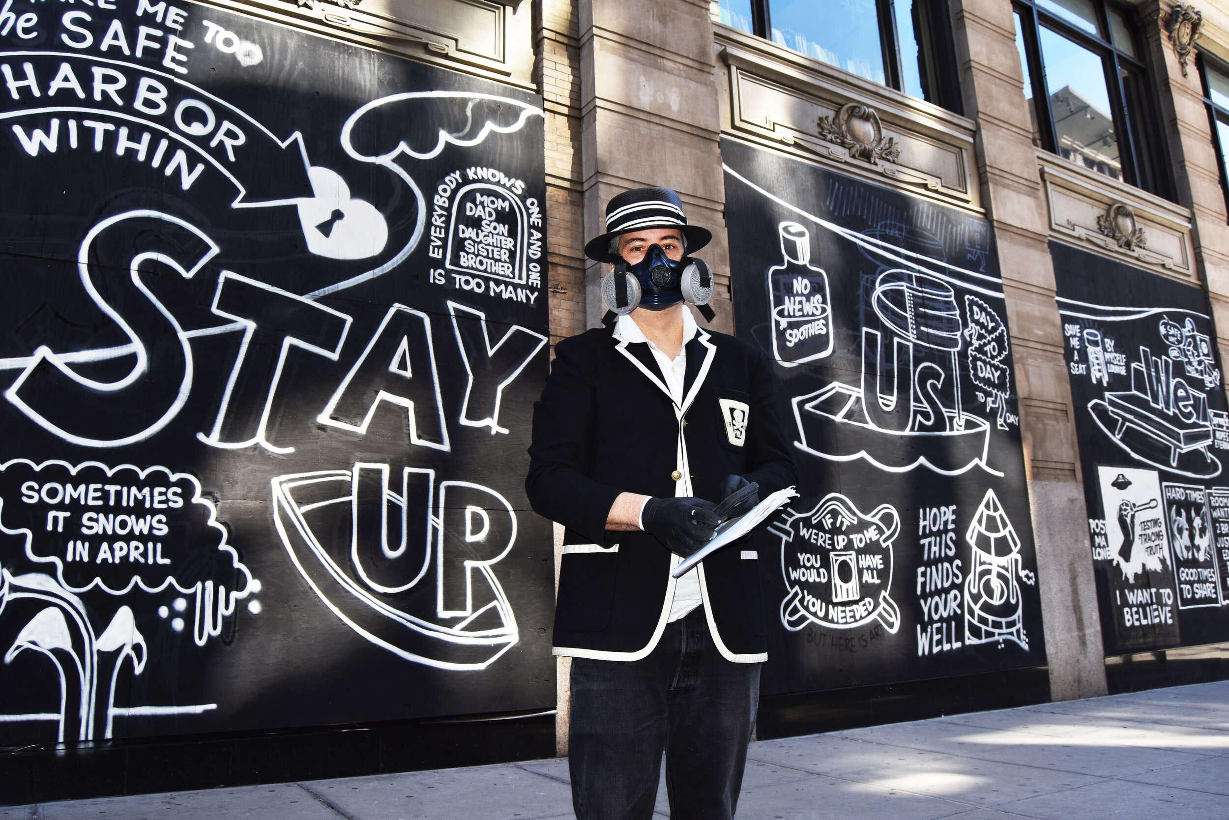  Steve Espo Powers with his COVID mural on Braodway in Soho. 