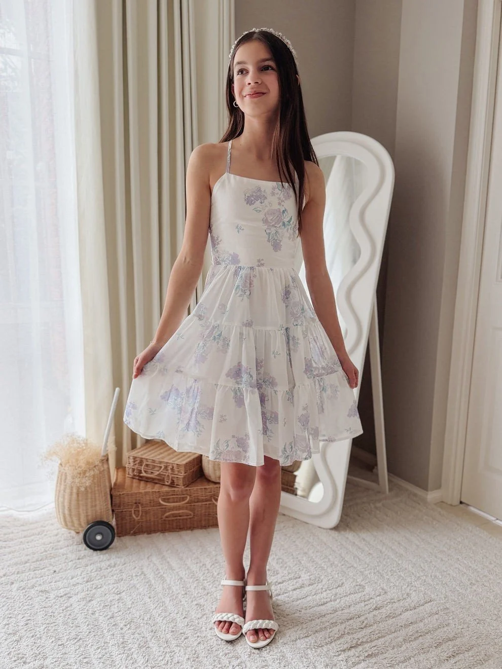 Phoebe Chiffon Girls Dress Purple Floral