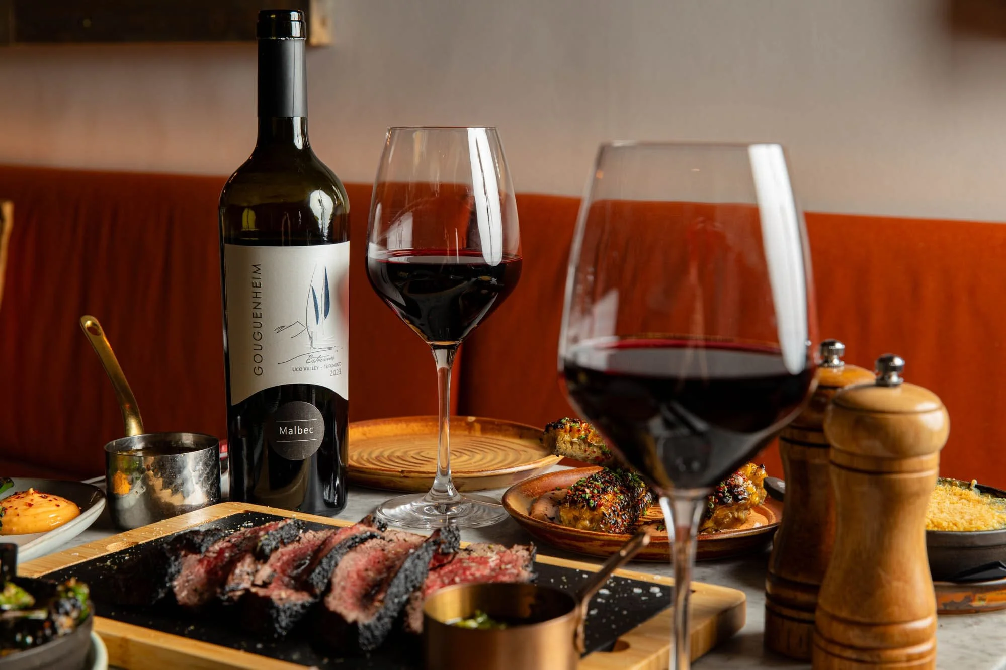 Picanha steak with two glasses of Argentinian Malbec at Kindling Brighton