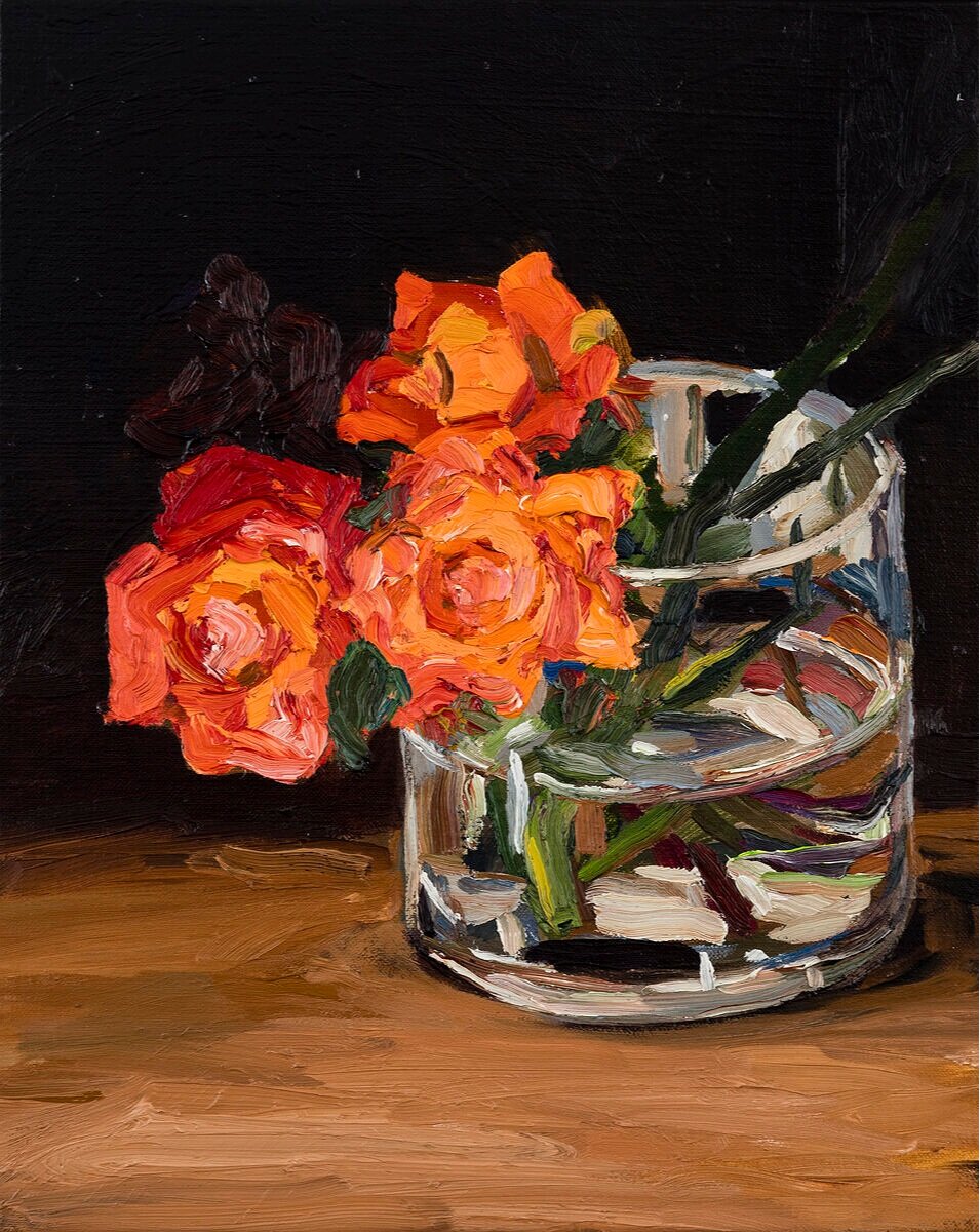 Three cadmium roses