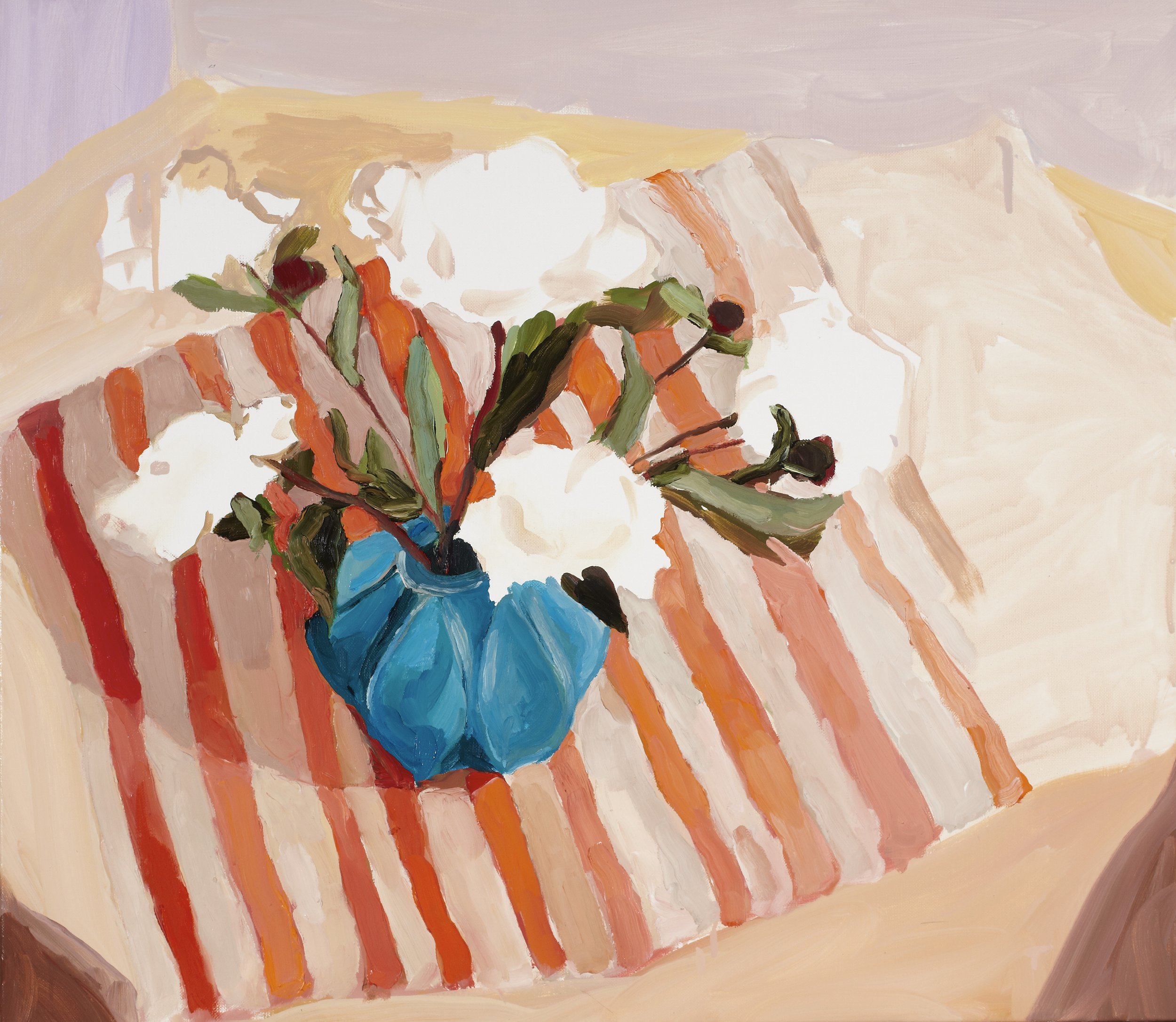 Peonies with Striped Cloth 