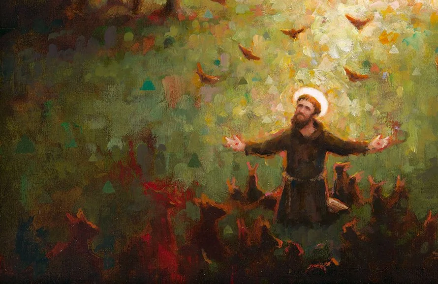 Saint Francis praying with Creatures