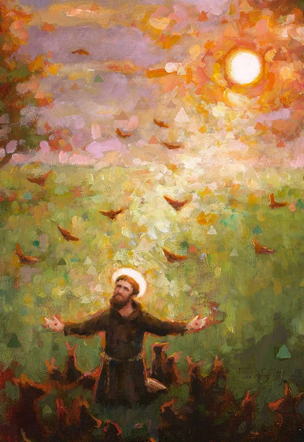 Saint Francis and brother sun vertical close-up