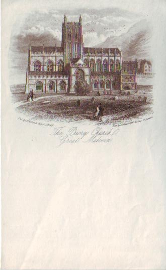 HS 4063 - Note paper of The Priory Church, Great Malvern, engraved by Newman & Co and published by H.W. Lamb, Royal Library c 1850