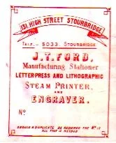 HS 4055 - Label from J.T. Ford, Manufacturing Stationer and Engraver, 131 High Street, Stourbridge