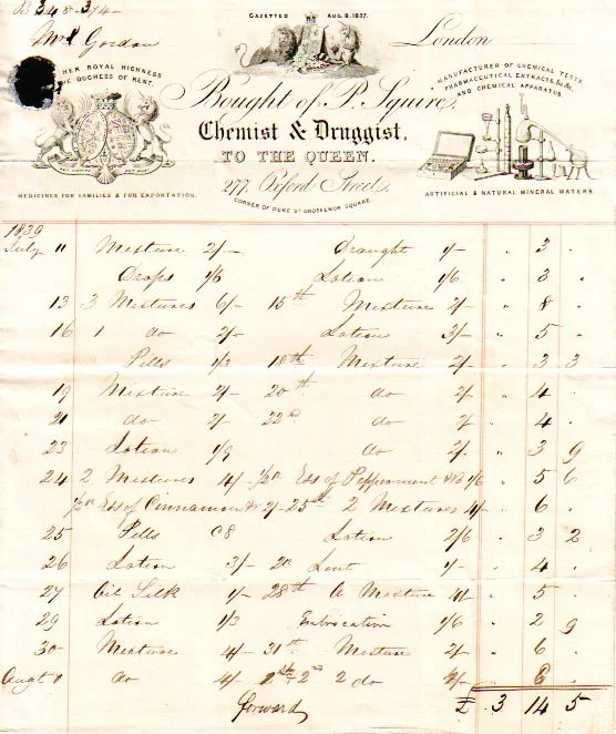 HS 4050 - Invoice fromm P. Squire, Chemist & Druggist to the Queen, 277 Oxford Street, London 1839-40