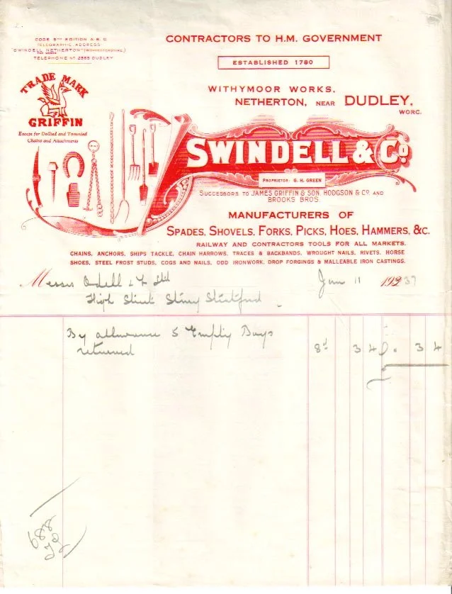 HS 4061 - Invoice from Swindell & Co., Withymoor Works, Netherton, Dudley 1937