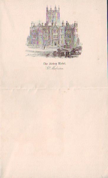 HS 4065 - Note paper from The Abbey Hotel, Gt. Malvern