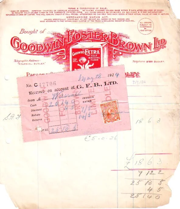HS 4059 - Invoice from Goodwin Foster Brown Ltd, Parsons Street, Dudley 1924