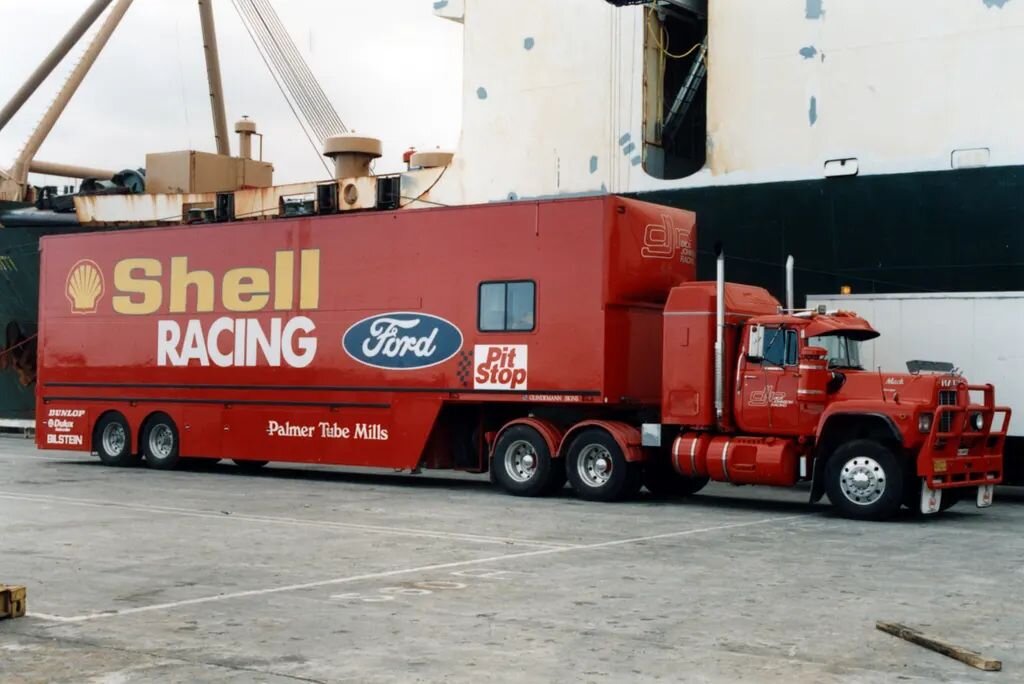 Some @shellvpowerracingteam history for this week's #FlashbackFriday! Here's its @macktrucks transporter at the Auckland Docks in October 1992. A big thank you to Mike Cornwall for letting us share this one from his incredible collection. #RepcoSC