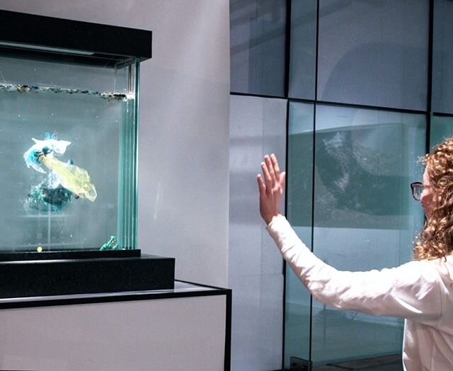 We made this interactive plastic trash sticking to your hands .. following your every move 🌎

my new installation is called &lsquo;Shaded Seas&rsquo; showing that the power to change the overuse of plastic is in our own hands, by letting the ocean p