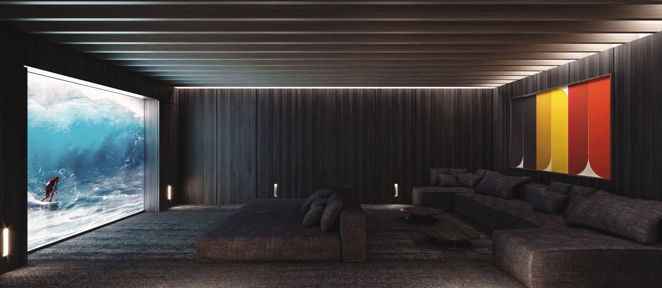 Theater Room, Dorland House. Rendering by renderus. Design by MAK Studio.