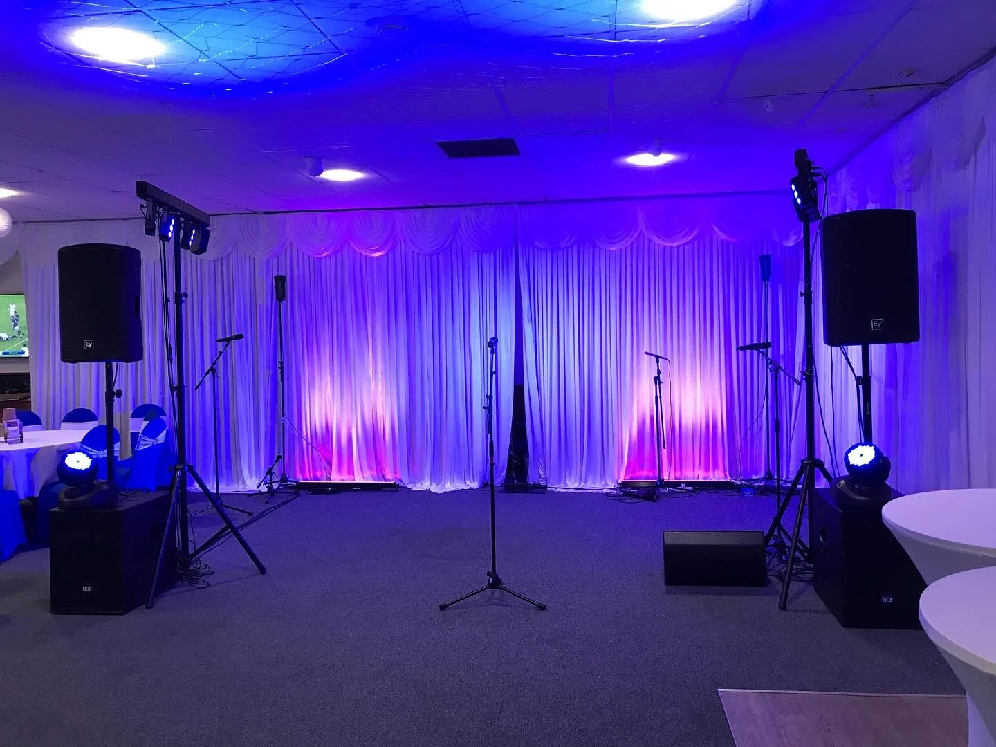 PA System &amp; Lighting 💡🎛️🎙️

Yes we provide lights too!! 🔥

Here we provided a sound engineer, sound system and lighting for this evening event! 

Thinking of adding some lights to your event?? 👀

Contact us to see what we have! 📲📲

#lighti