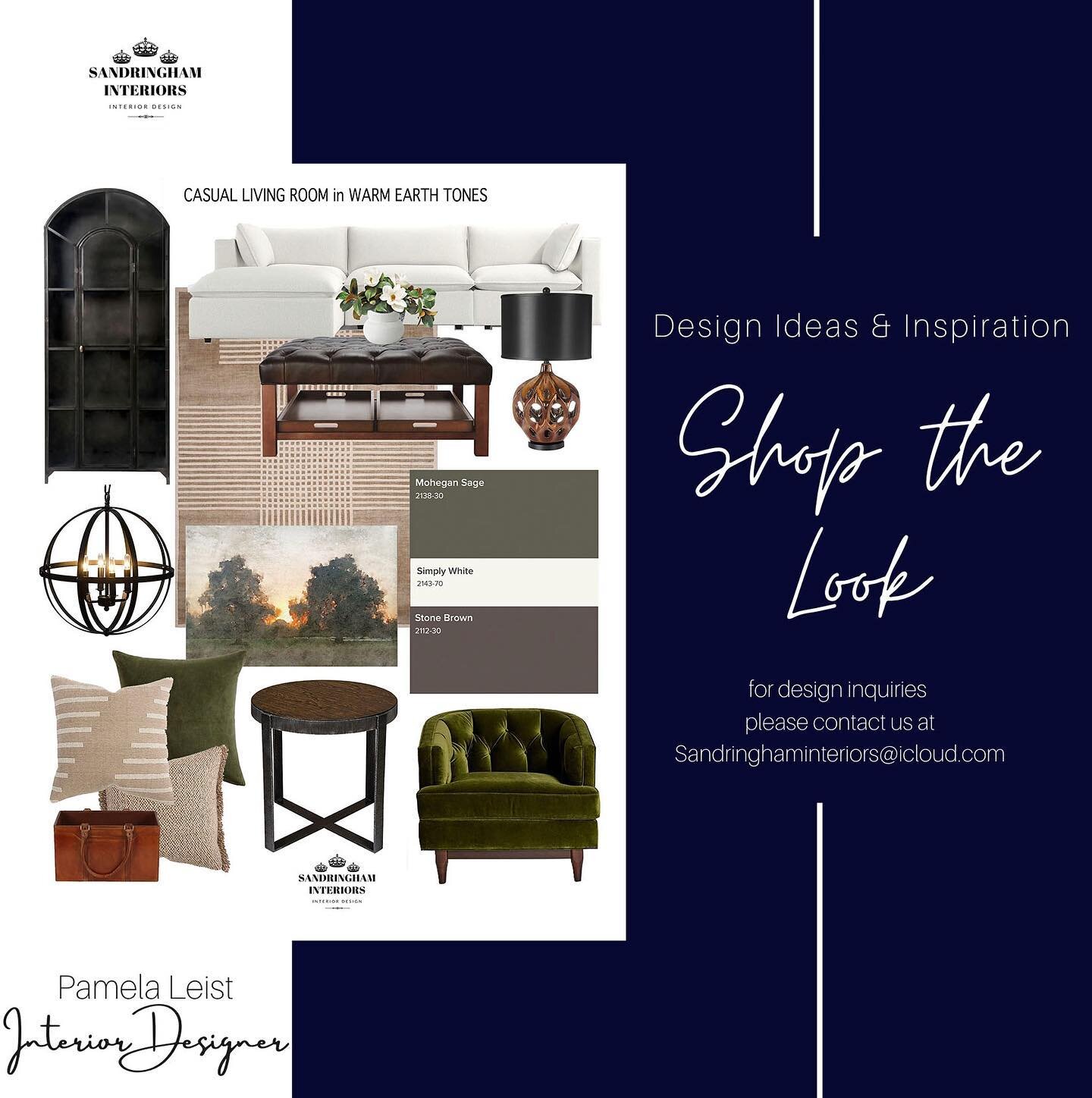 Does this Design Concept Board remind you of Fall💕. Loving these earth tones from this latest design for a casual inviting Living Room.  As mentioned in previous posts, I love to center my designs around a piece of art if I can, and this one did not