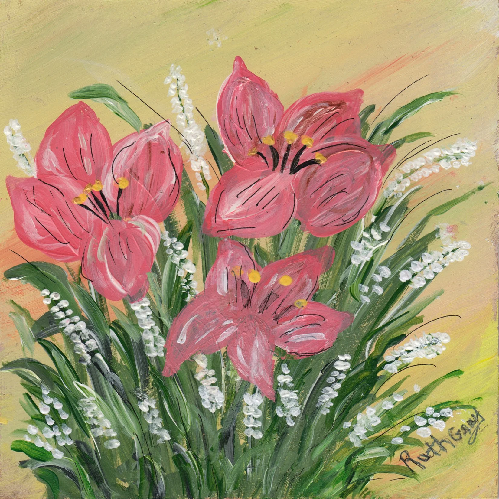 351. "Lilies with Baby's Breath" Ruth Gray