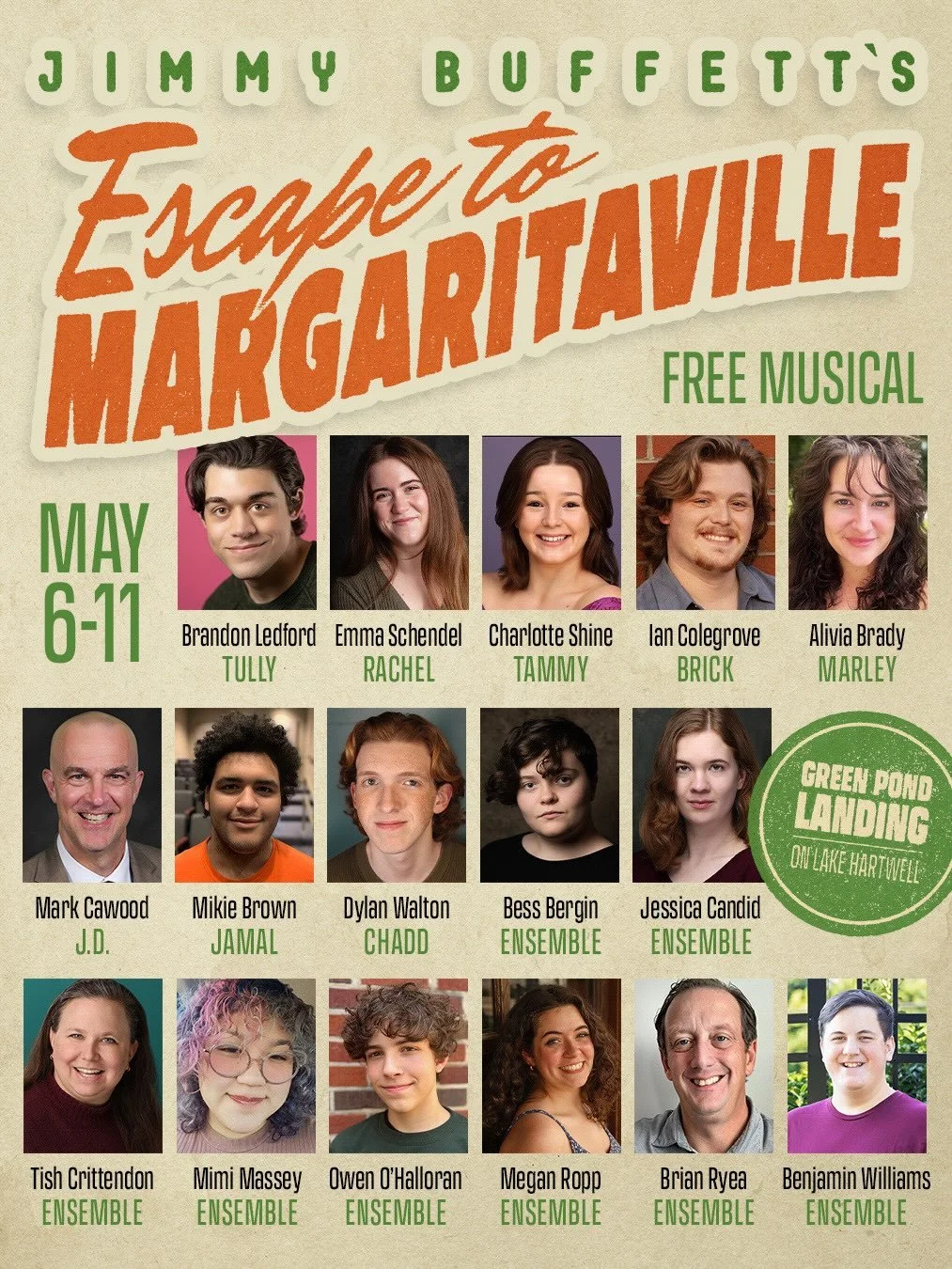Up next: Jimmy Buffett&rsquo;s Escape to Margaritaville 🏝️ 

Coming May 6-11 to Lake Hartwell&rsquo;s Green Pond Landing, get ready to be on island time and groove to the hits of Jimmy Buffett including &ldquo;It&rsquo;s Five O&rsquo;Clock Somewhere