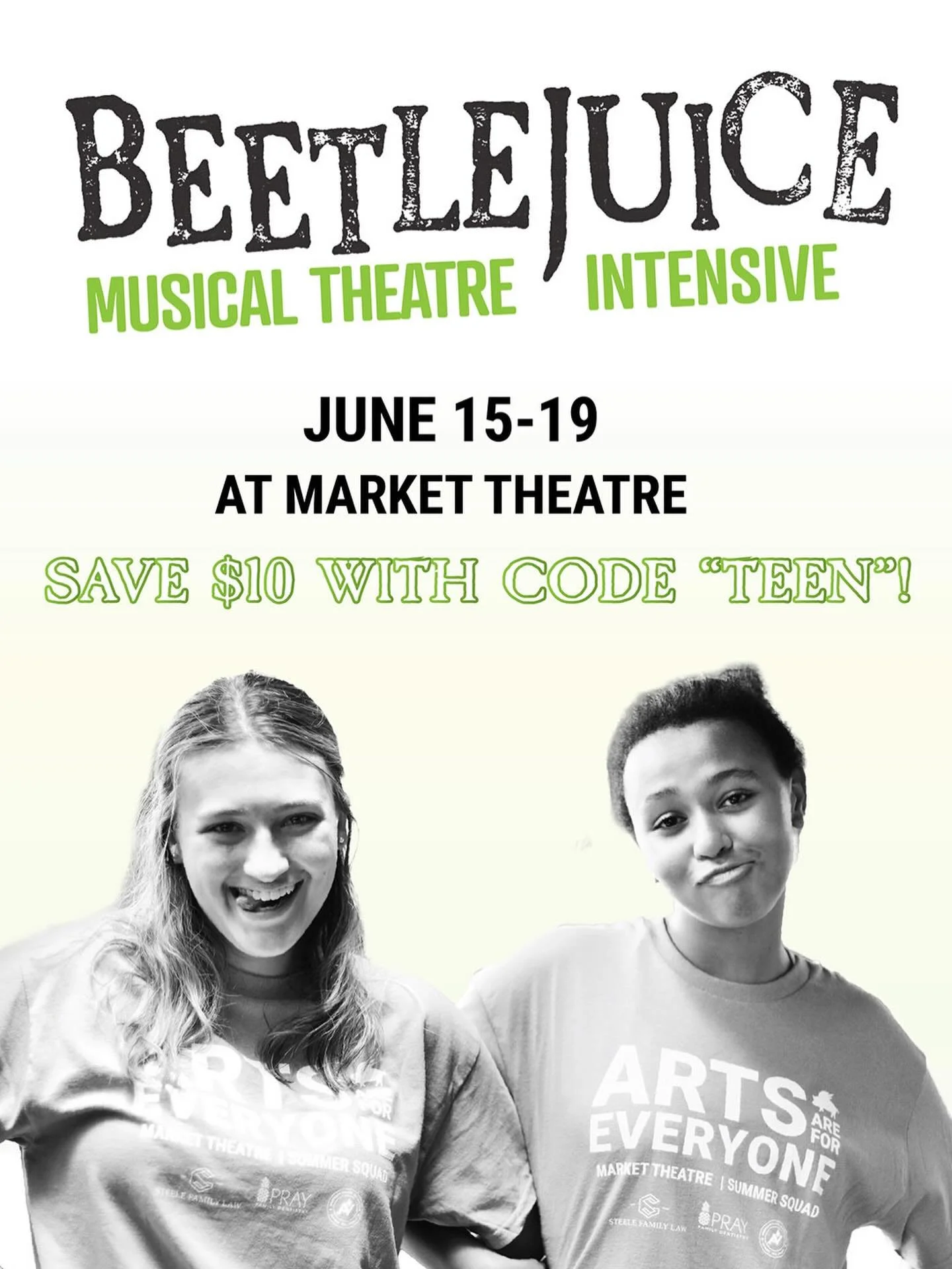 💚🖤 IT&rsquo;S SHOWTIME! 🖤💚

Calling all middle and high school performers! Join us for our Teen Musical Theatre Intensive, inspired by the wildly popular Beetlejuice The Musical! 

🎭 Open to students entering grades 6&ndash;12
📅 June 15&ndash;1