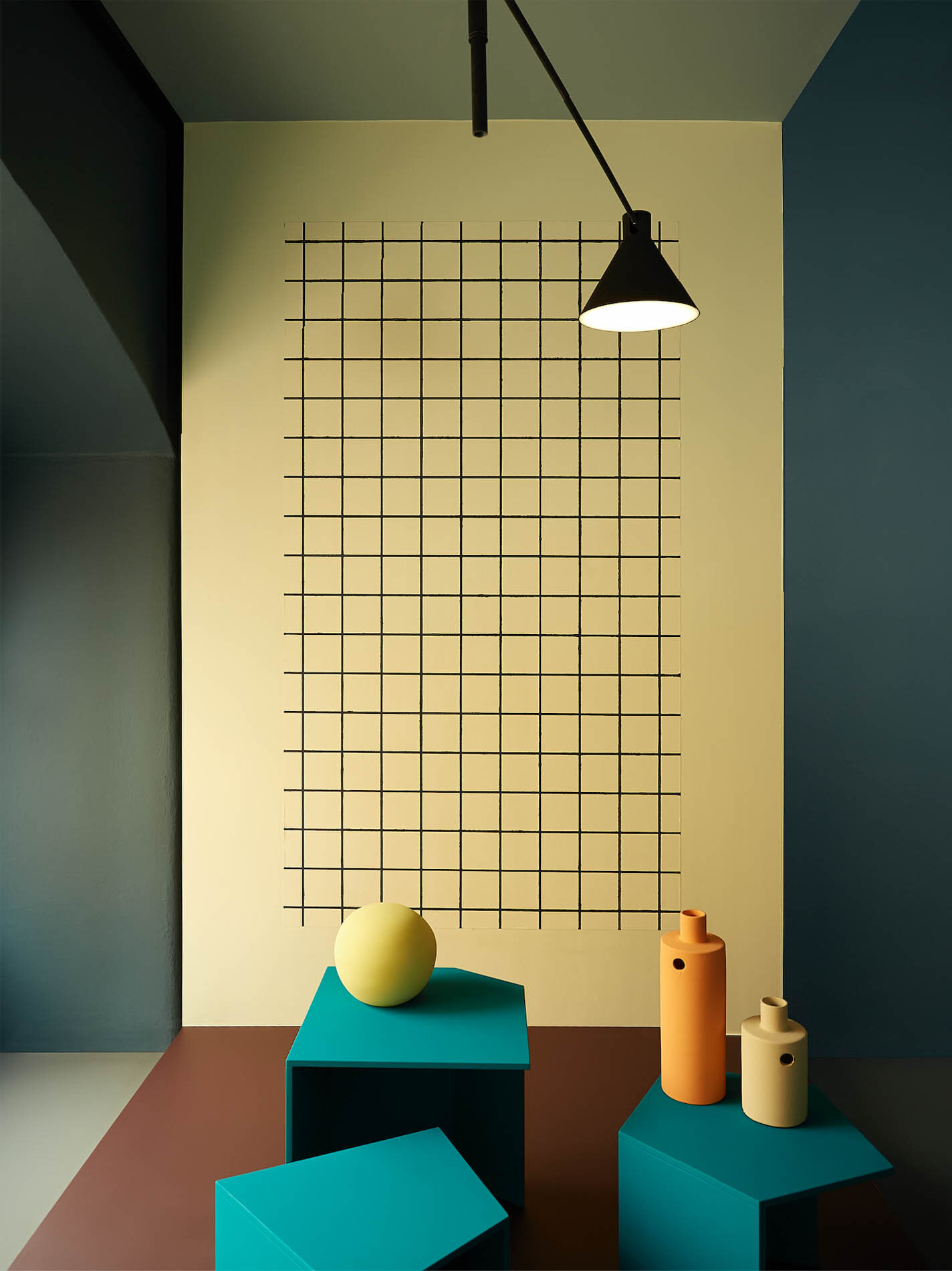 Wallpaper 'Grid' painted with various colors from the File Under Pop Paint  Collection  