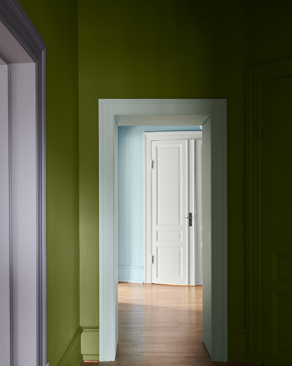 Walls and door painted with 'Sweet Peas'