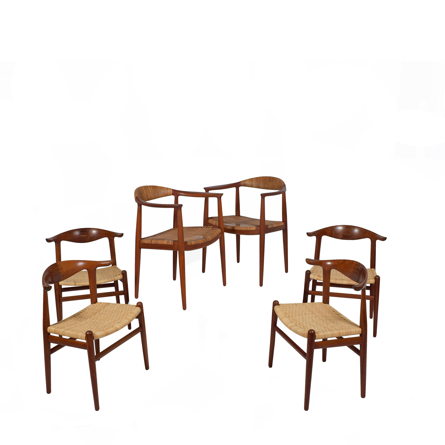 SOLD  Hans J Wegner four Cowhorn & two Classics teak chairs