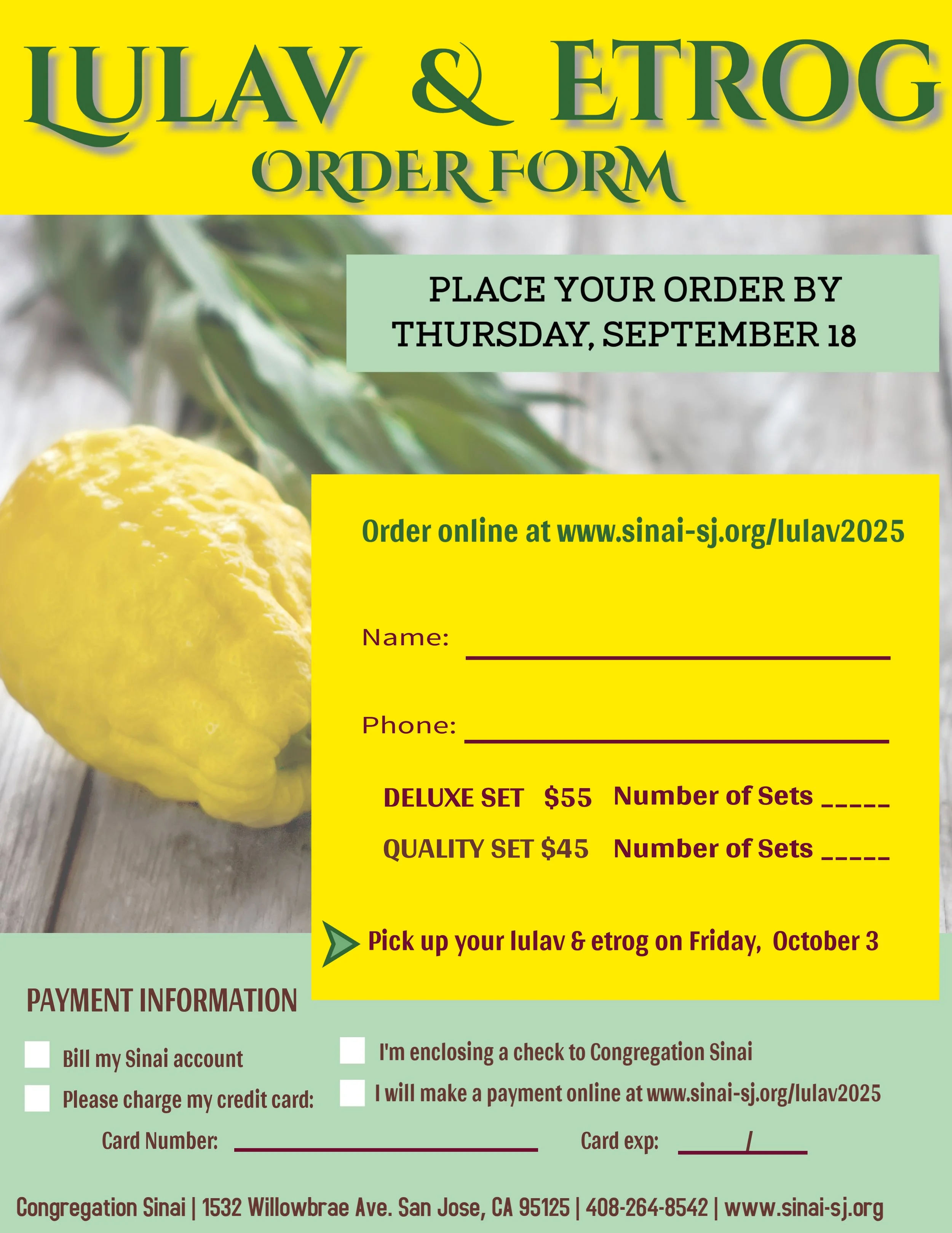 Lulav and Etrog Order Form 2025