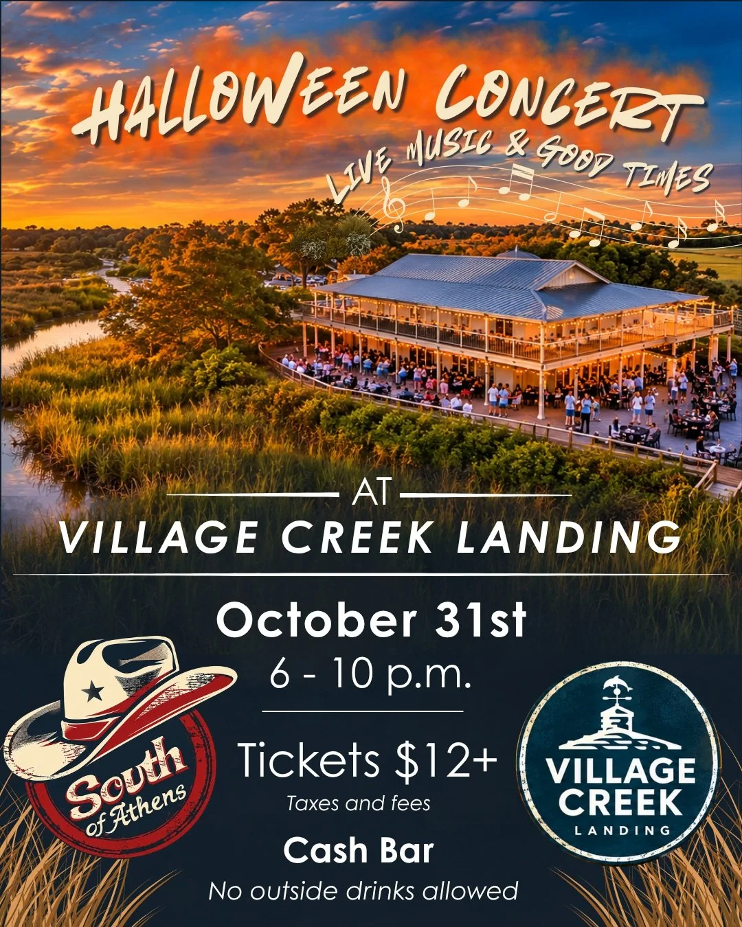 Rock your Halloween with outdoor concert featuring South of Athens on Saturday, Oct. 31st!

Don&rsquo;t miss a night under the stars with amazing waterfront views and a kickin&rsquo; show to celebrate the spookiest night of the year! 🎃

Tickets on s