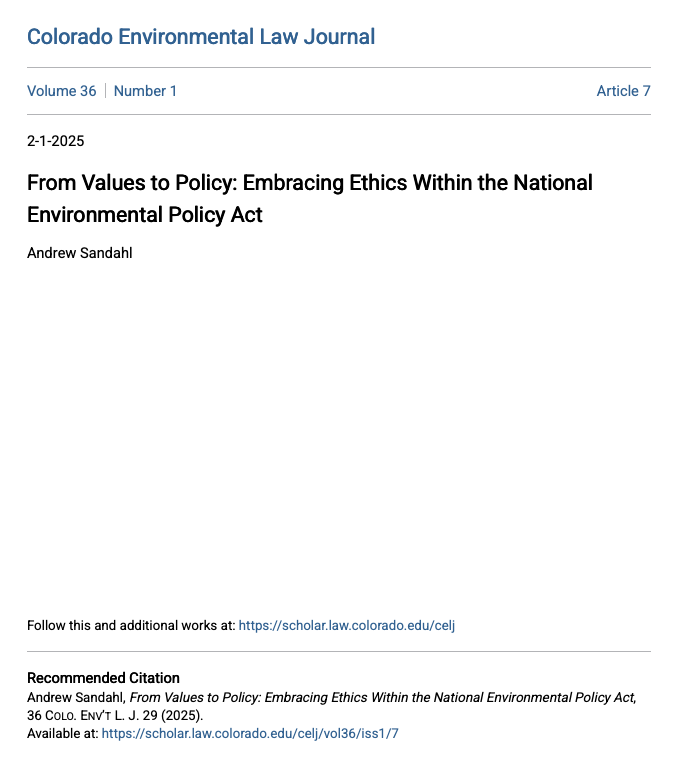 From Values to Policy: Embracing Ethics Within the National Environmental Policy Act 