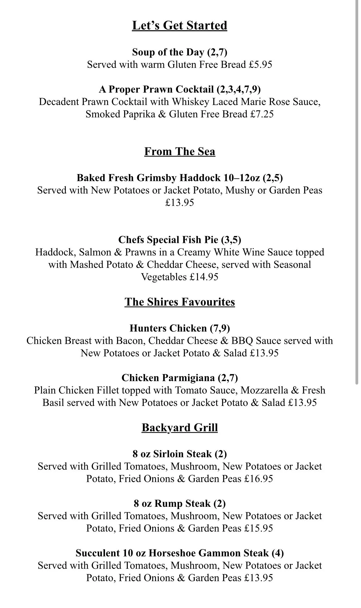 The Shires Menu — the shires pub and restaurant