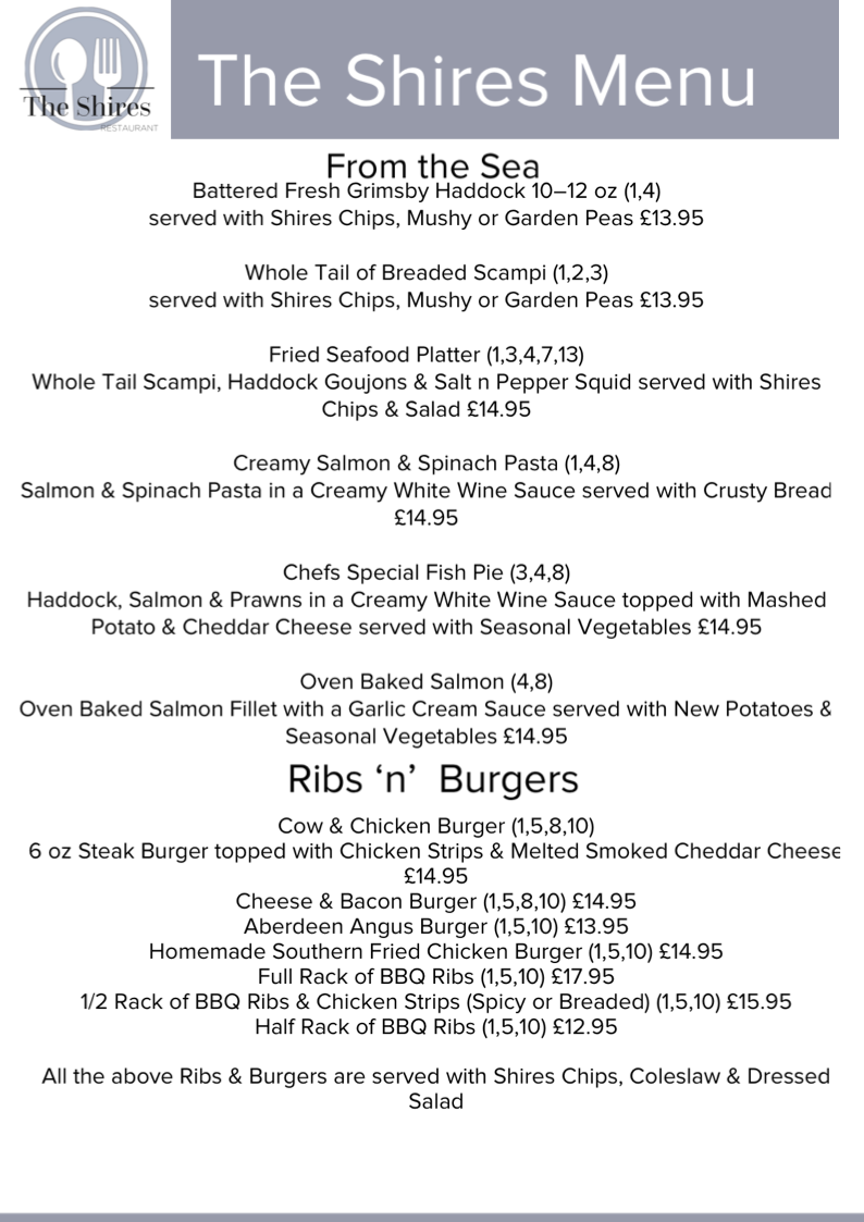 The Shires Menu — the shires pub and restaurant