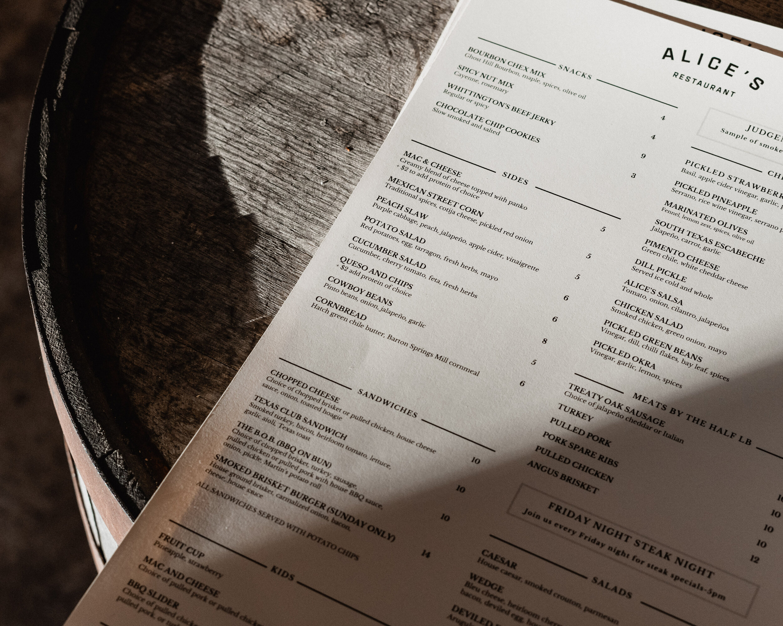 menu for Alice's Restaurant