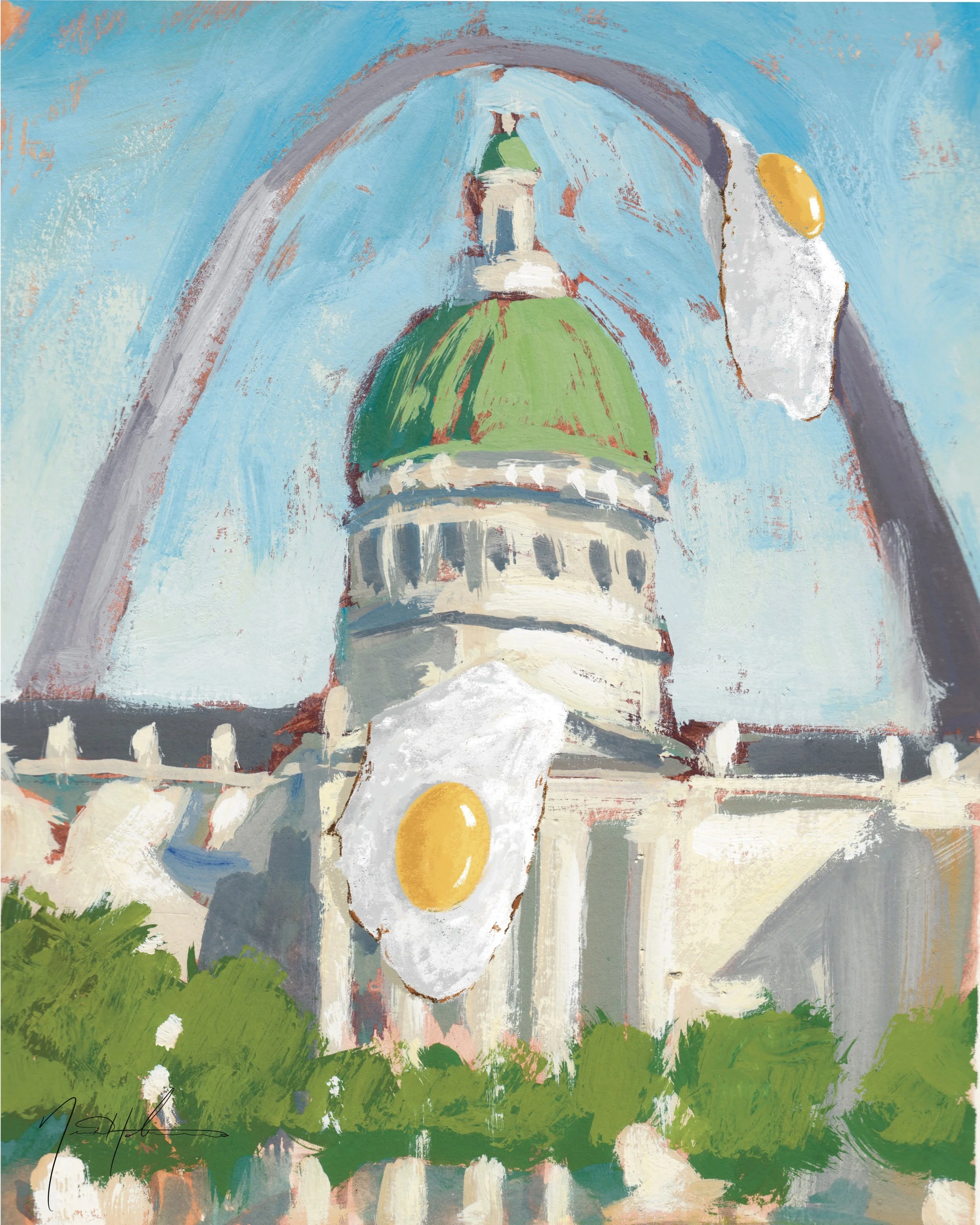 Eggs on The Arch. Gouache on Bristol, 8x10" 2021