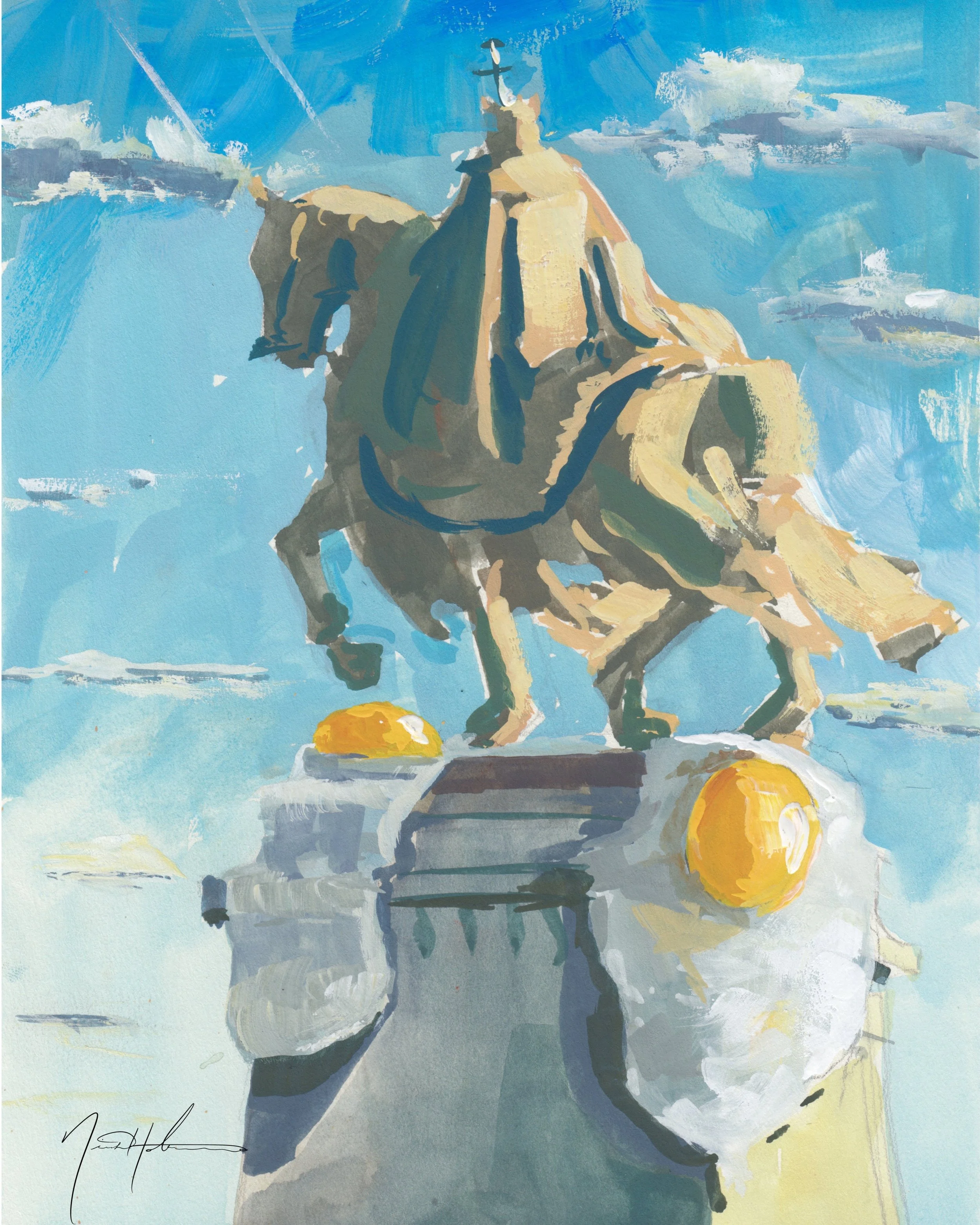 Eggs on King Louie. Gouache on Bristol, 8x10" 2020