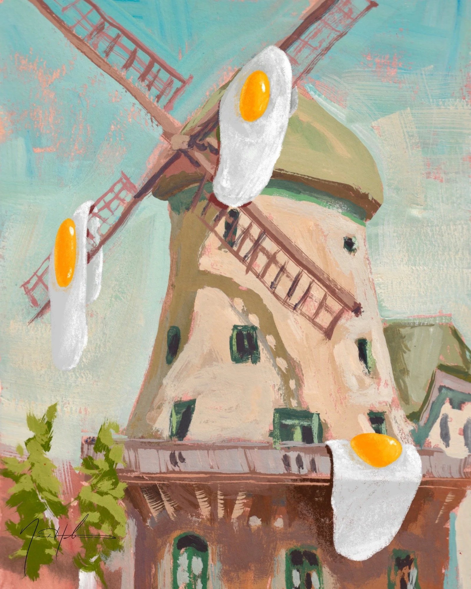 Eggs on Bevo. Gouache on Bristol, 9x12" 2021