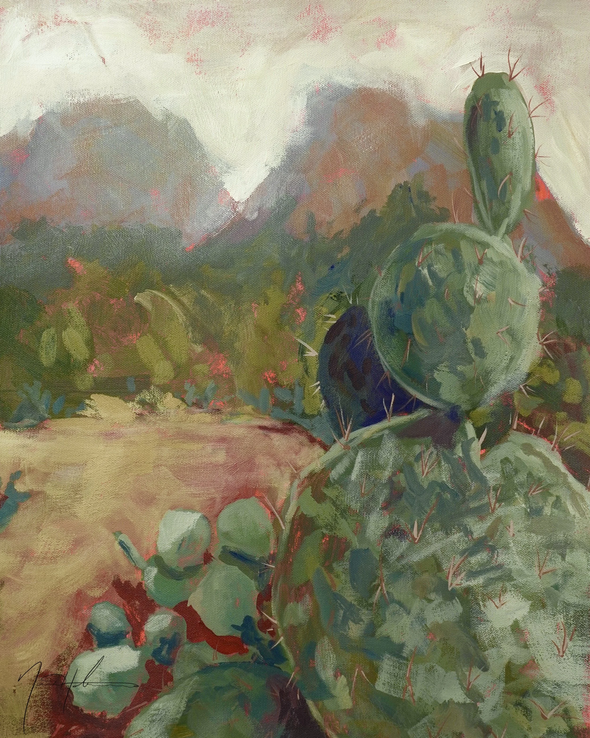 Prickly. Acrylic on canvas, 16x20" 2023