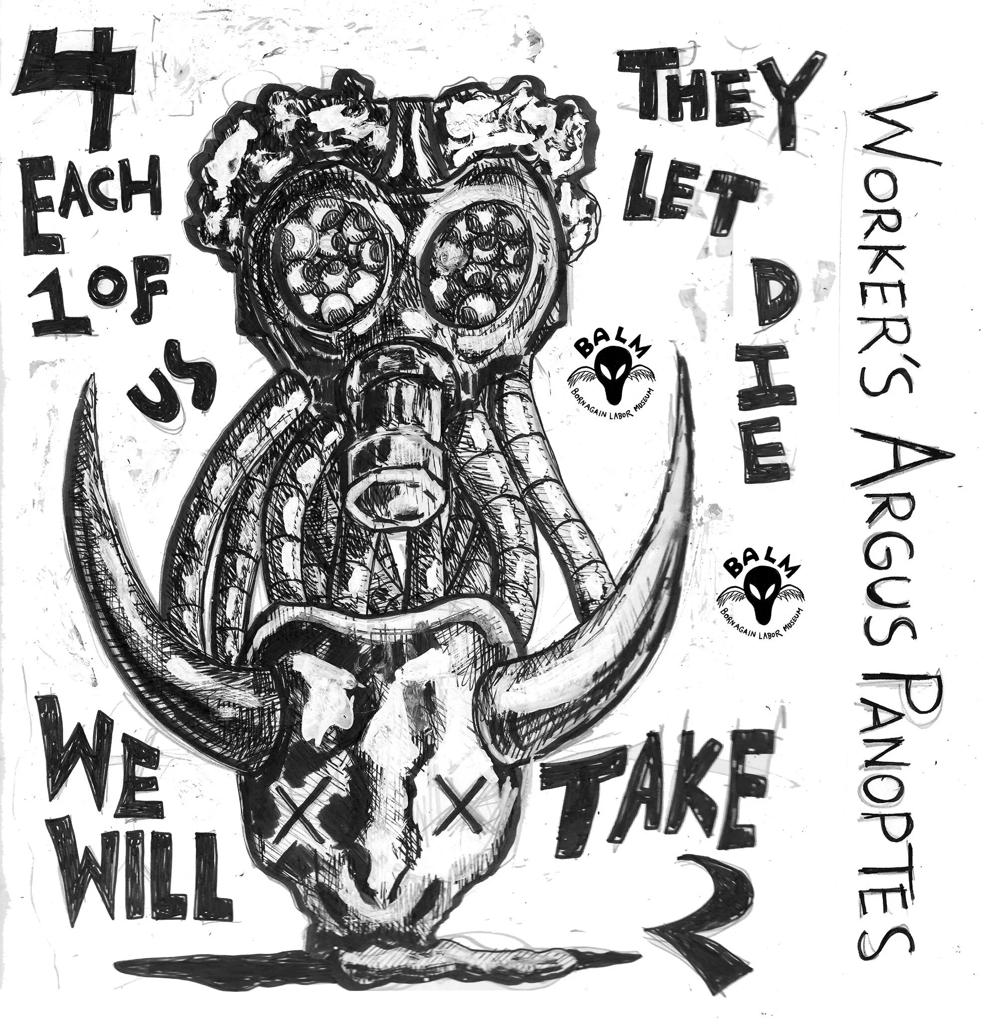 WORKER'S ARGUS PANOPTES - DRAWING AND DIGITAL COLLAGE (2020)