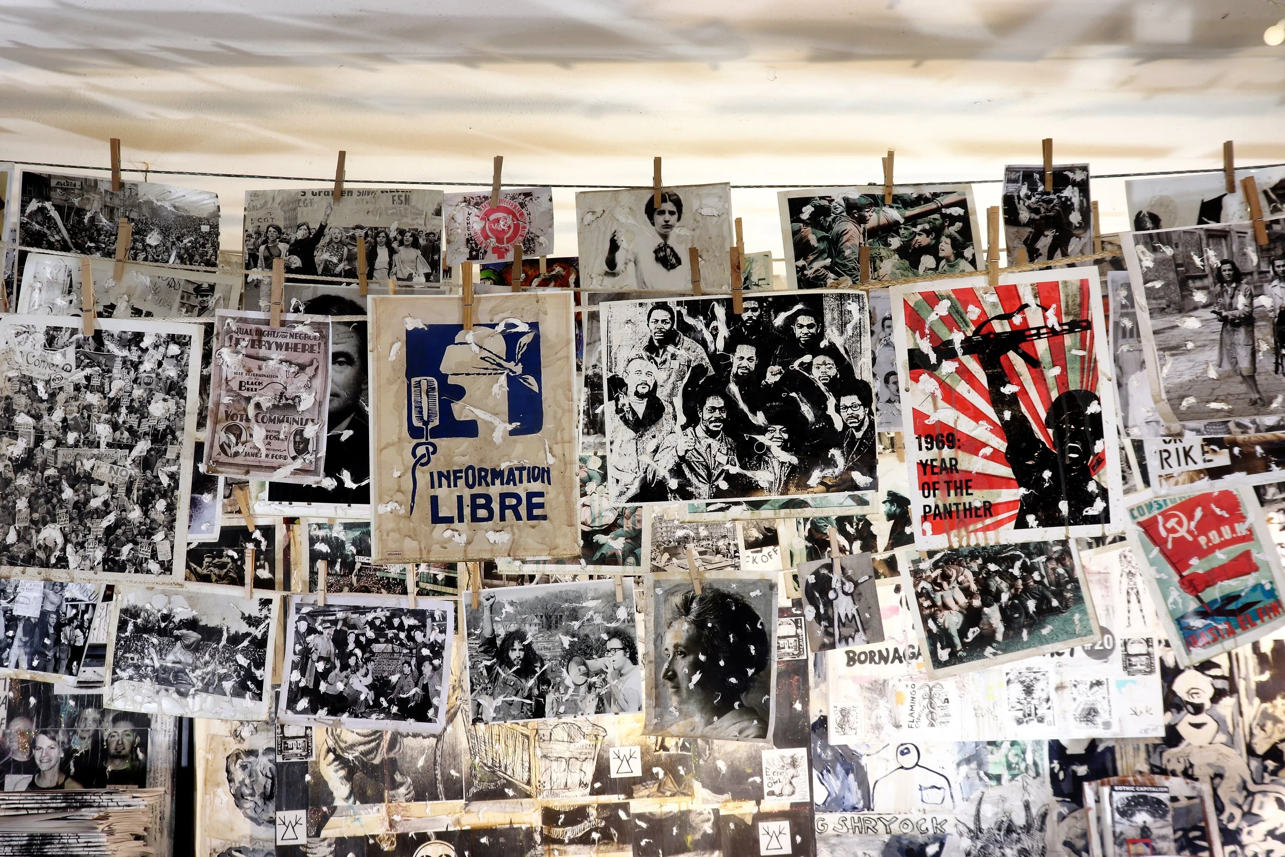 Social Resurrection Task Prints - digital prints, coffee, cotton and ash, rope, clothespins (2021-2025)