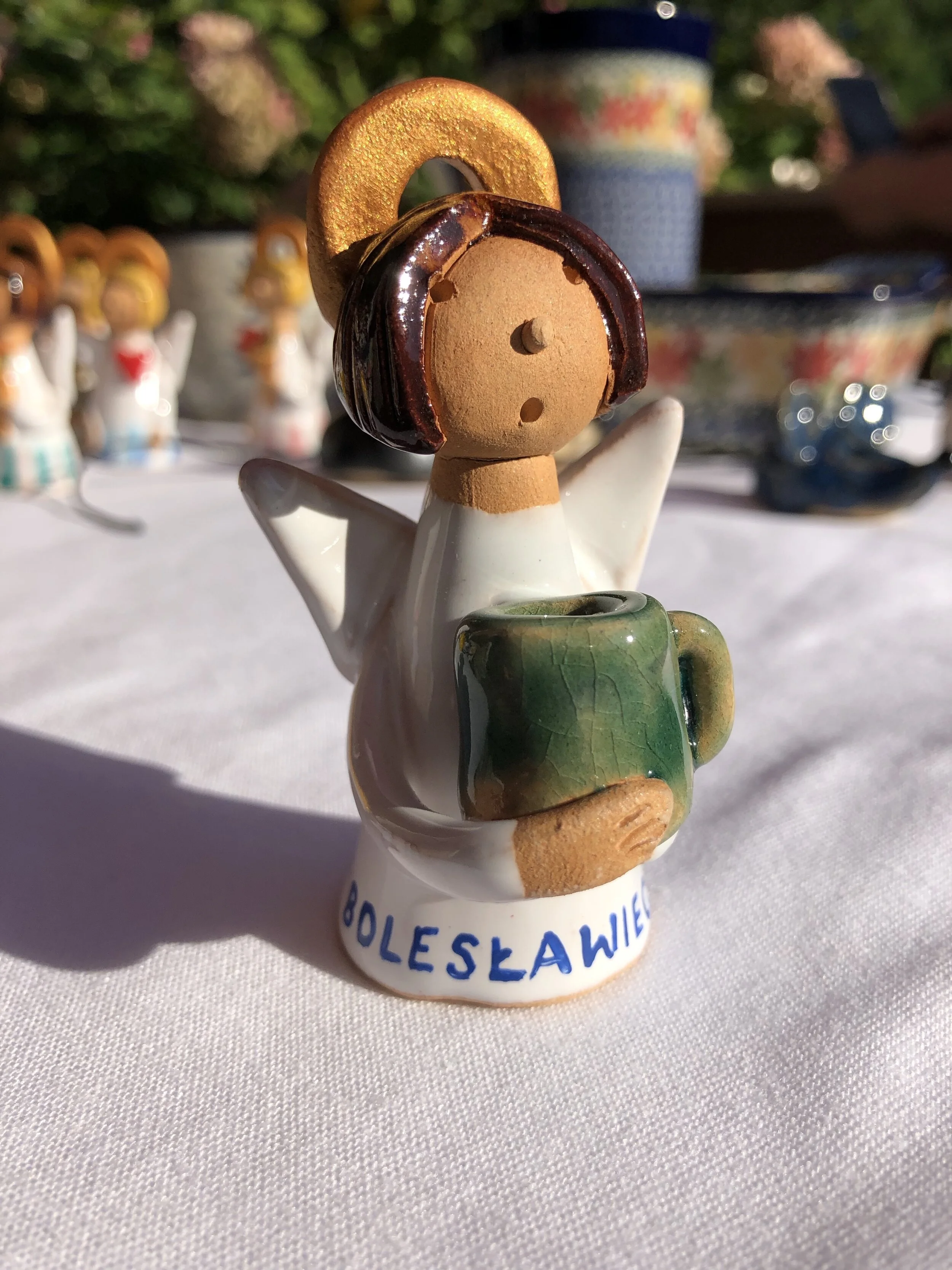 Ceramic Angel holding mug "Bolesławiec"