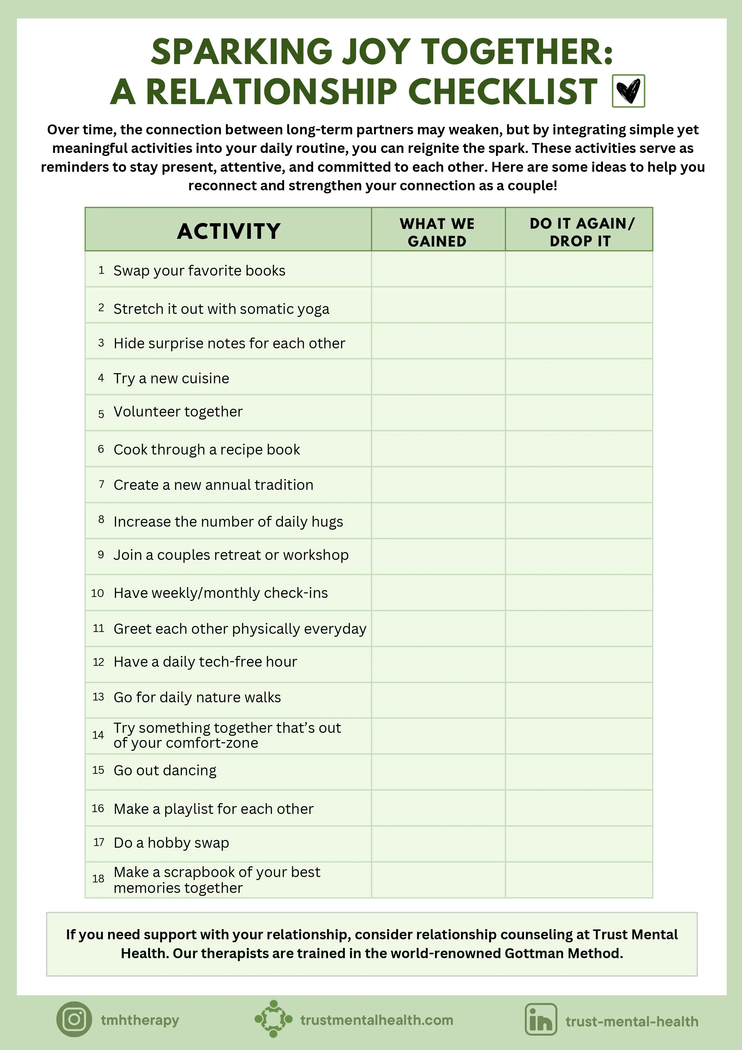 Free Printable EFT Couples Worksheets (PDF)