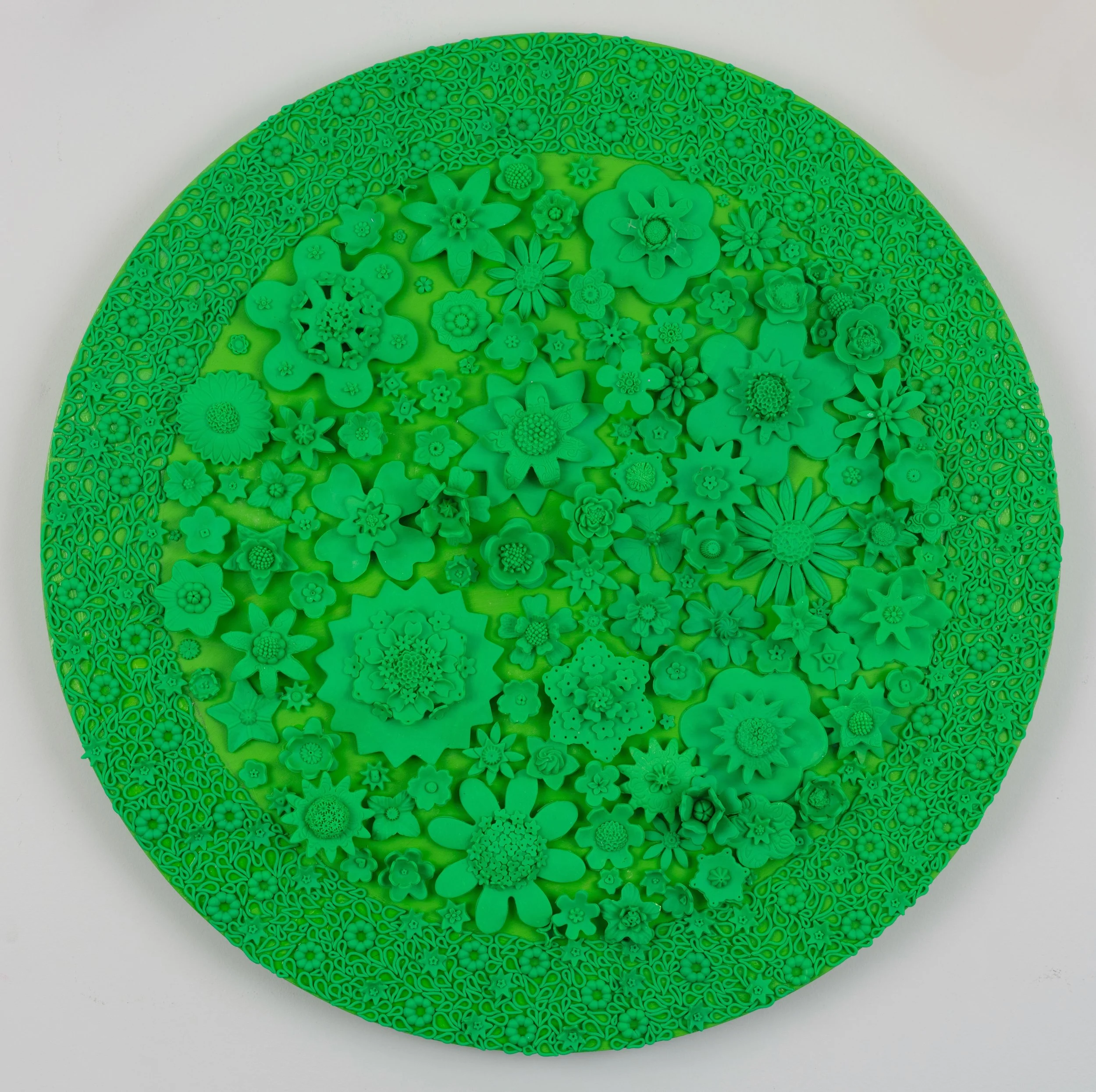 Key Lime Pie | 
2023 |
20" round |
polymer clay on wood

