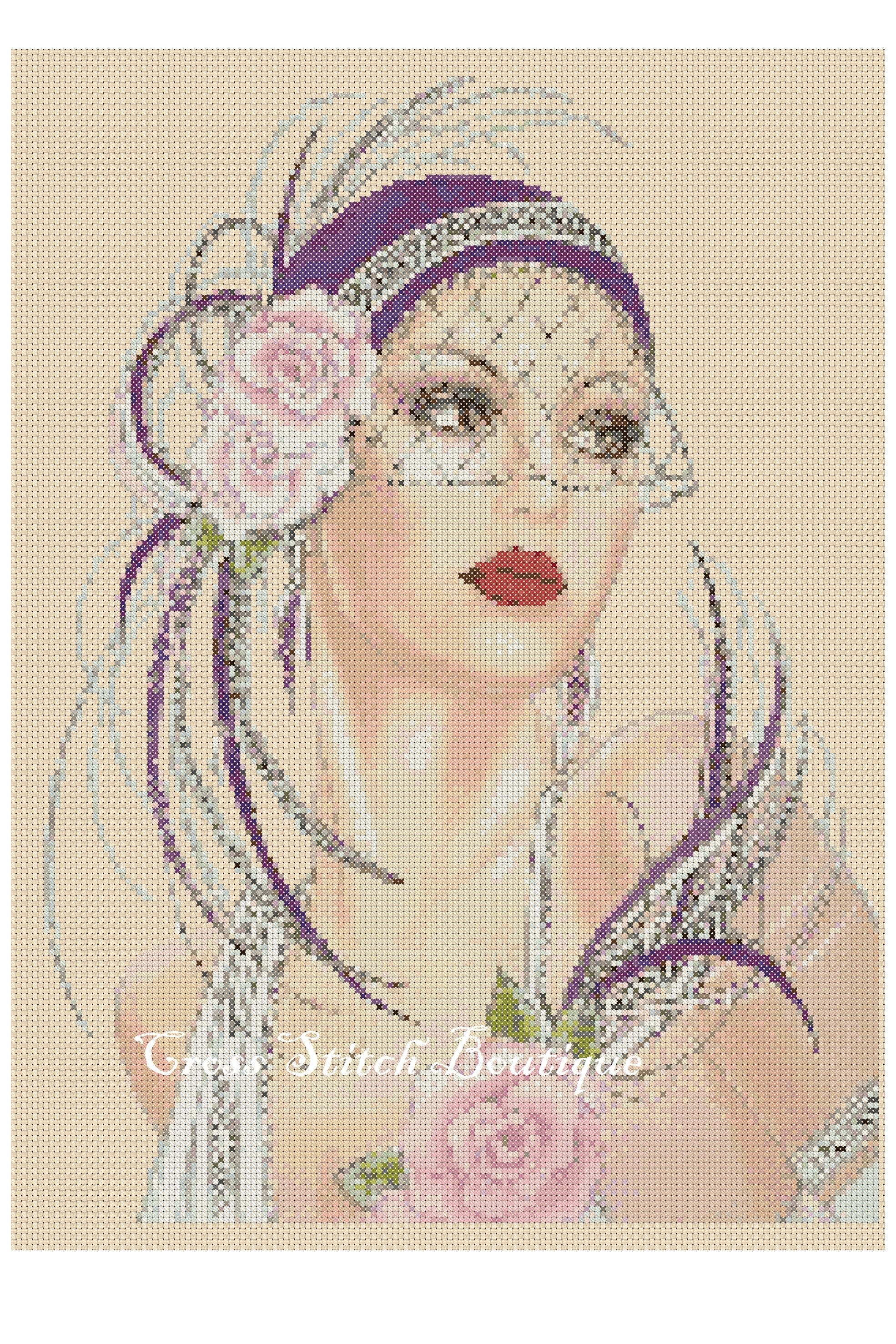 Cross stitch chart  Art Deco Lady 6 Flowerpower37-uk.-.free uk P&p... 