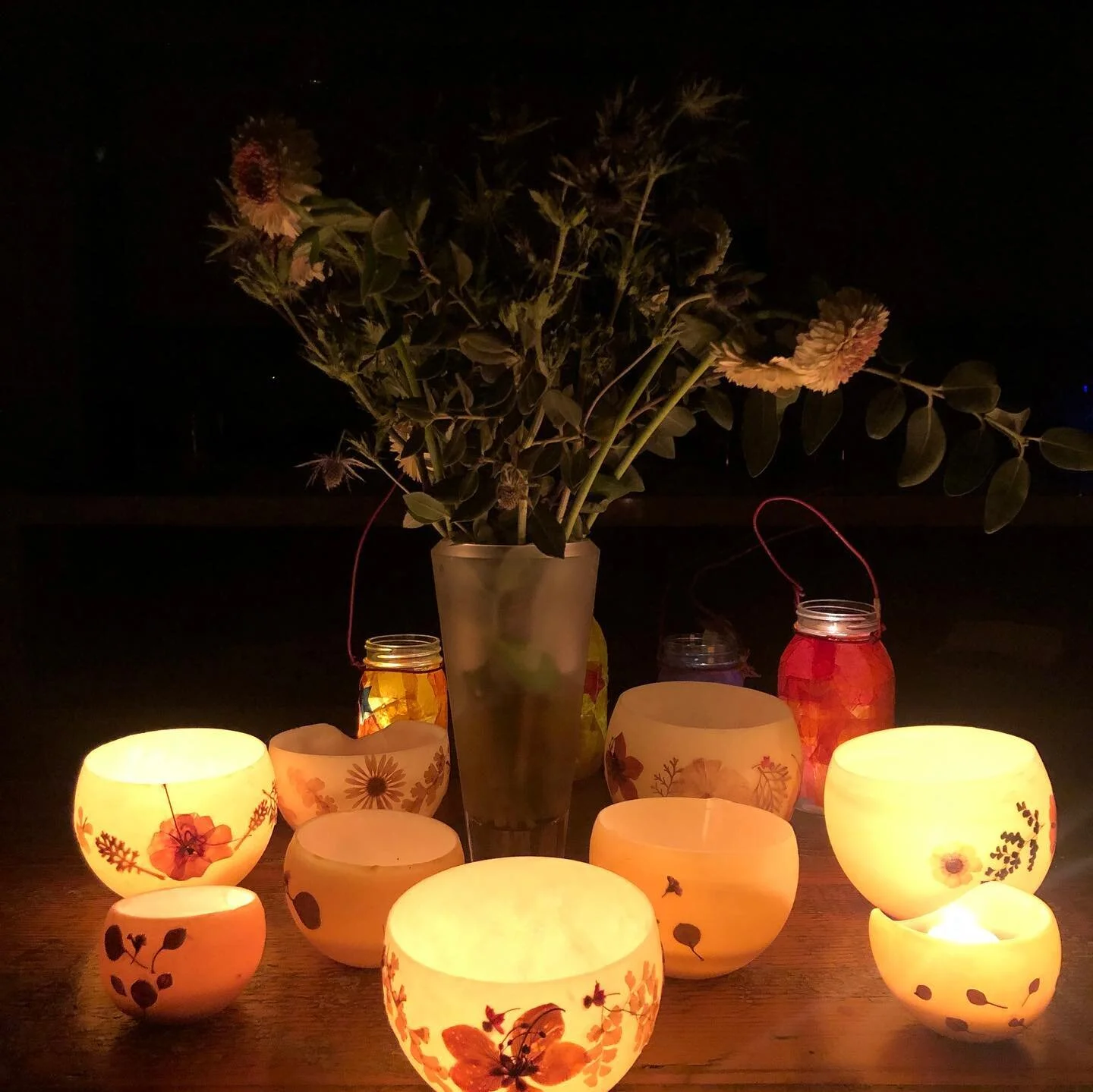 Winter solstice 2020 with years of solstice globes and lanterns...light up the night and wishing you all lightness and brightness to come. #yogisraisingyogis