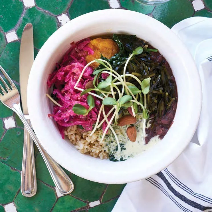 The Whole Bowl from Cafe Gratitude 🙏🏼 does exactly that. Makes you feel whole and grateful! #sweetpotato #brownrice #quinoa #sourkraut #almonds #beans #seaweed