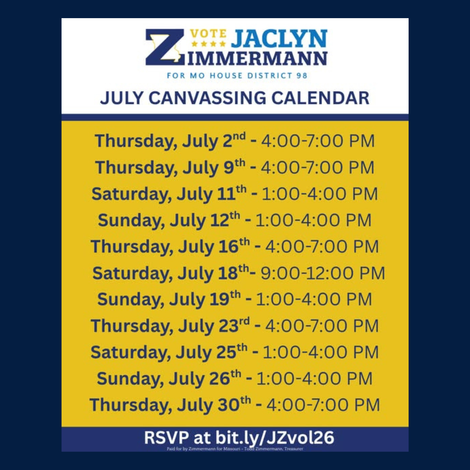 Canvass for State Rep Jaclyn Zimmermann in West County