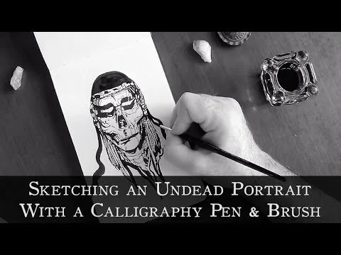 Undead Merchant Portrait Time Lapse | January 2020 | Ink Sketching With A Pilot Parallel Pen & Brush (Copy)