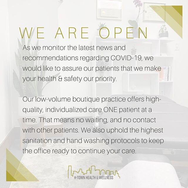 We are open, and we will continue to monitor the latest news and recommendations so that we can update our patients if anything changes. Here are a few announcements to keep our patients informed:

1. Our scheduling is limited to one patient per time