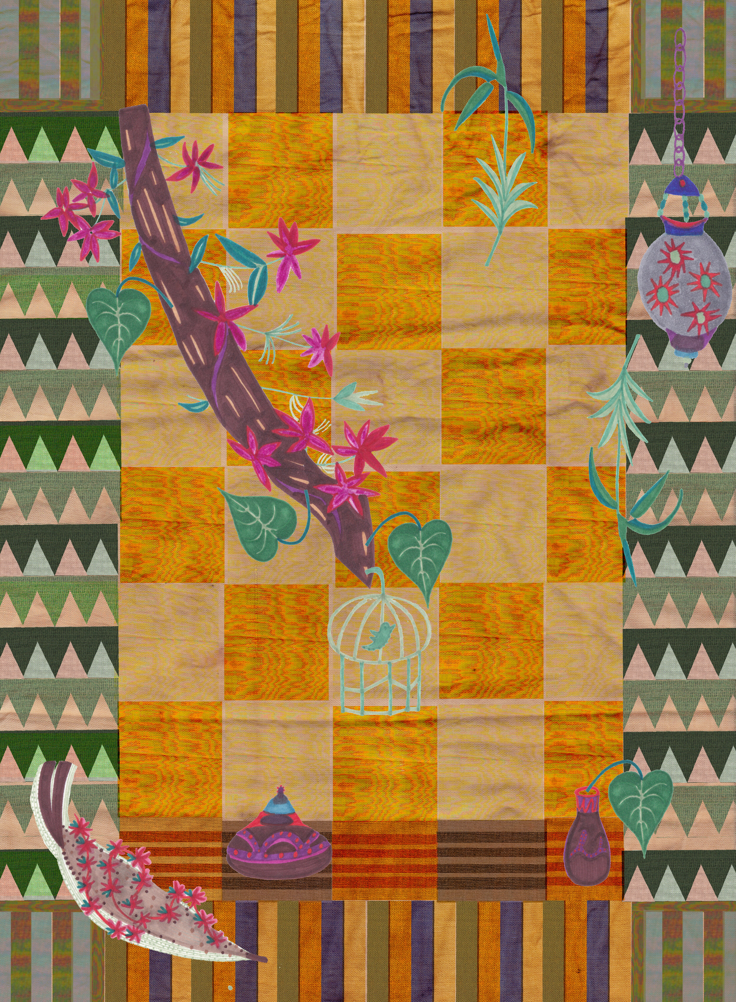  “Salt water” is an exploration of quilt patterns and objects in the garden including flowers and leaves.  Salt water is known for its cleansing, healing, protecting and preserving powers. In this ongoing series, quilts are used as a tool to illustra