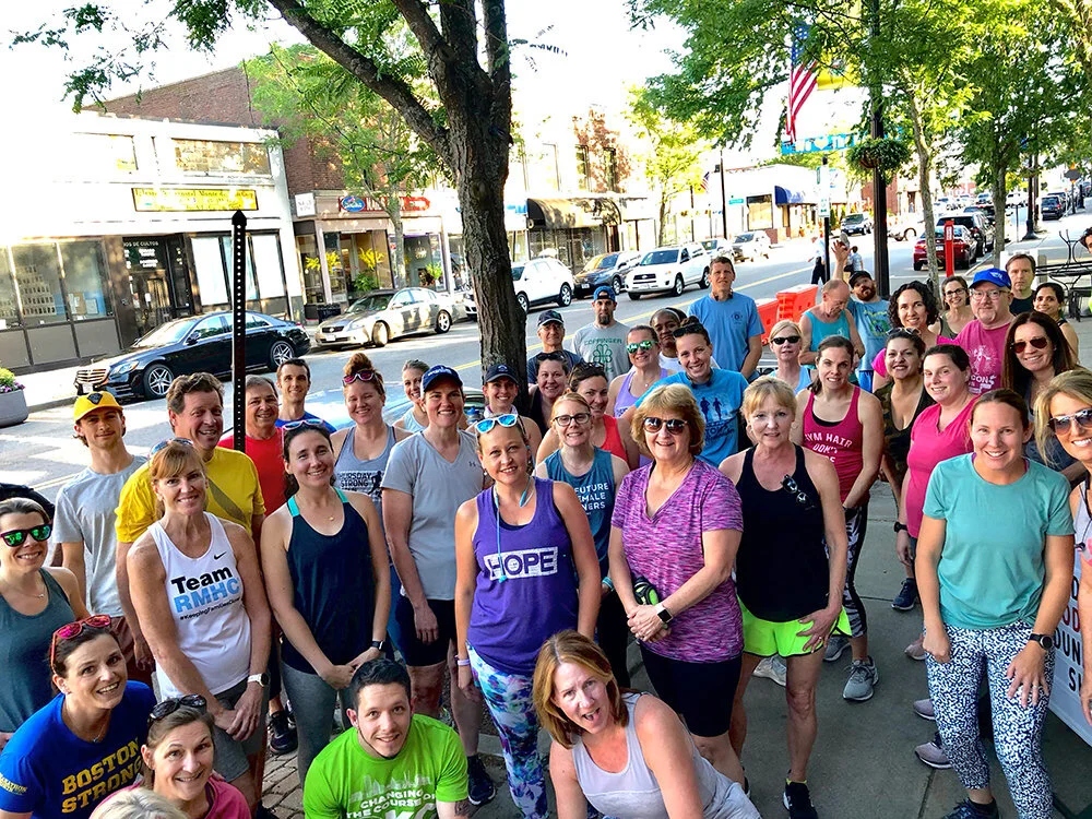 Runners and walkers together near West Roxbury, MA 