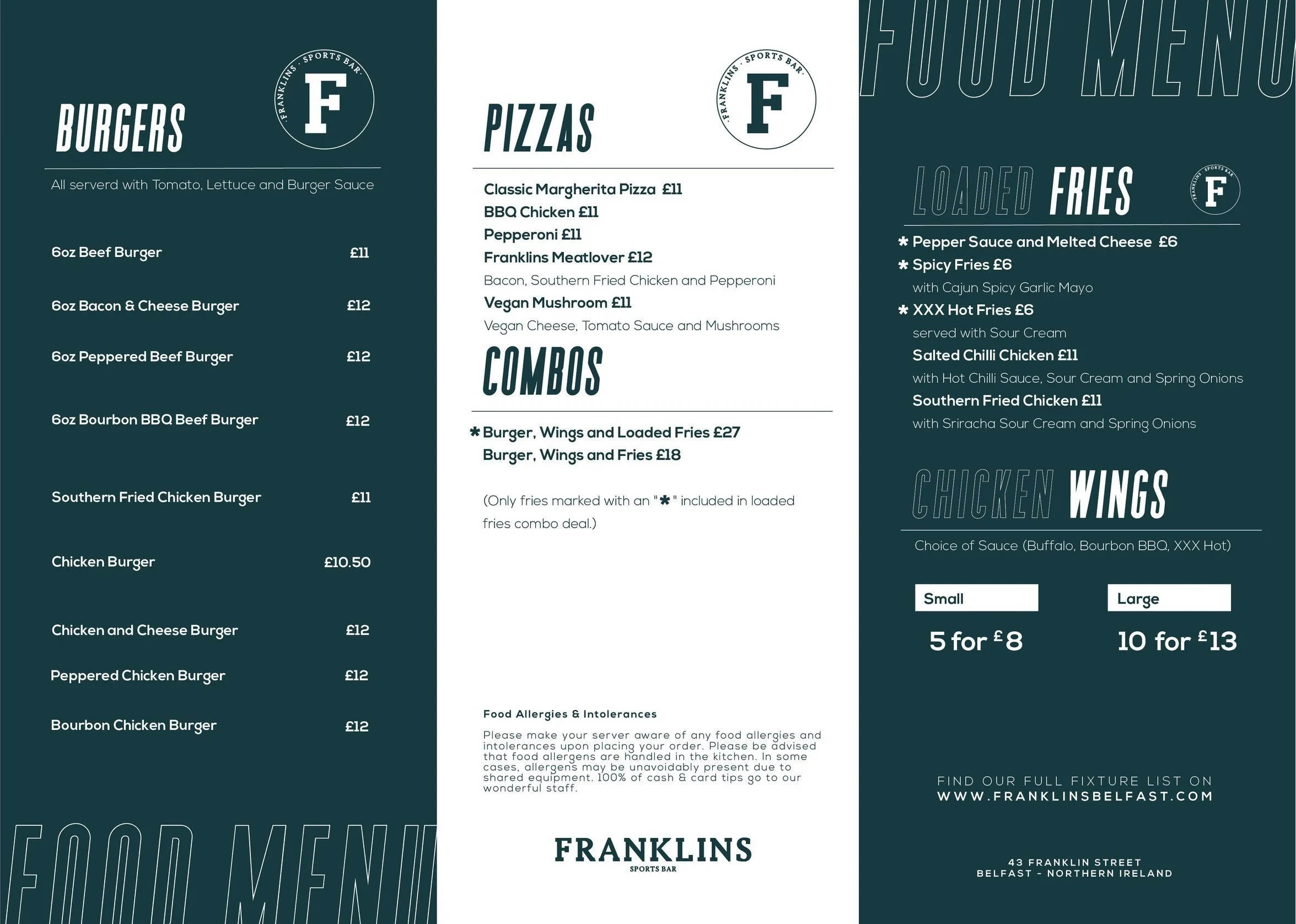 Food Menu — Franklins Sports Bar